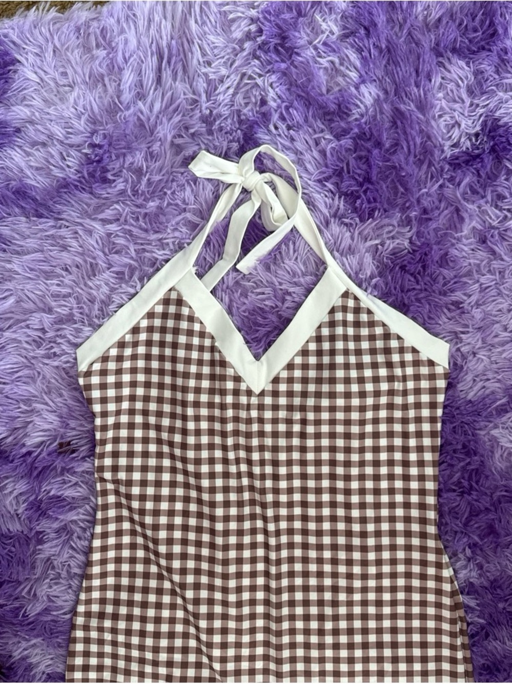 SHEIN Brown and White Gingham Halter Jumpsuit